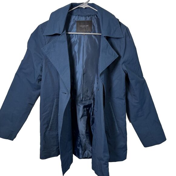 Marc New York Andrew Marc Women's Blue Double-Breasted Peacoat Hooded  Jacket M - Picture 4 of 16